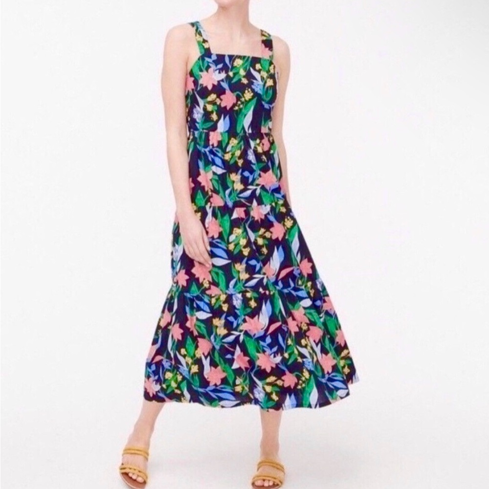 J.CREW Imogine Floral Tiered Dress Midi Maxi Blue Pink Green Yellow Pockets Long - Picture 6 of 9